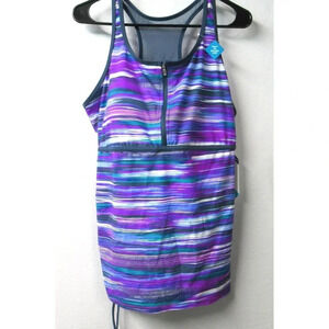 FREE COUNTRY Womens Purple Stripes Racer Tankini Swim Suit Top ONLY size XXL NWT